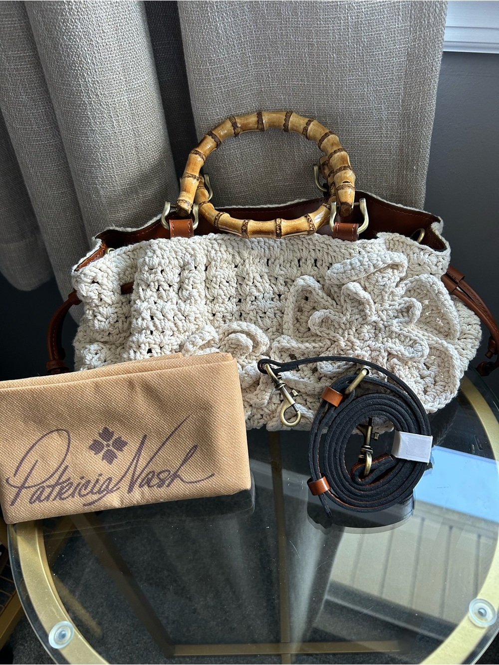 Patricia Nash Hand-Crocheted Floral Tote Bag with Bamboo Handles - Cream - Picture 4 of 5